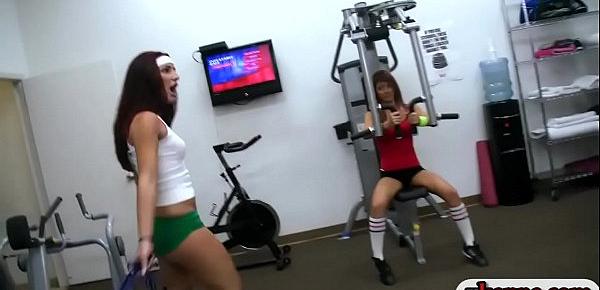  Group of new amateur college rushes make out in the gym